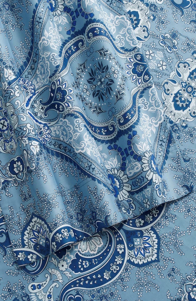 AZORES HOME Atlantis Floral Print Cotton Sheet Set, Alternate, color, Blue