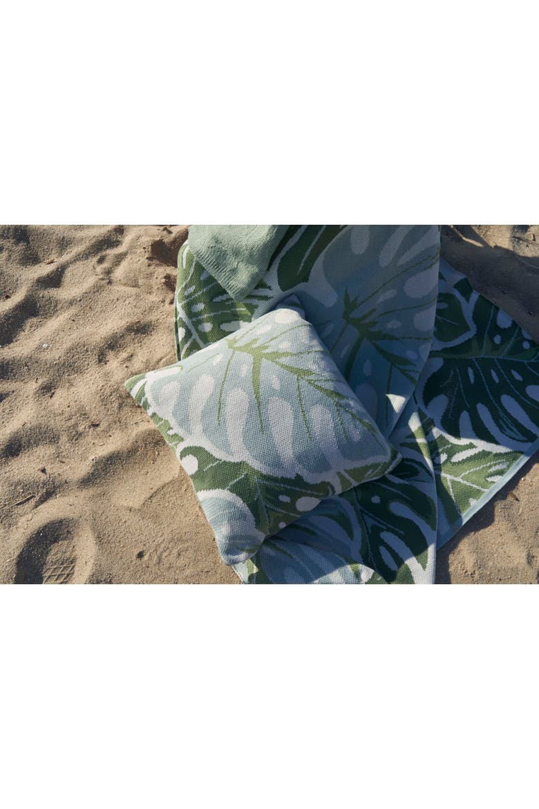 Monstera Knit Throw Pillow for Tropical Botanical Bed or Sofa Décor, Alternate, color, Green