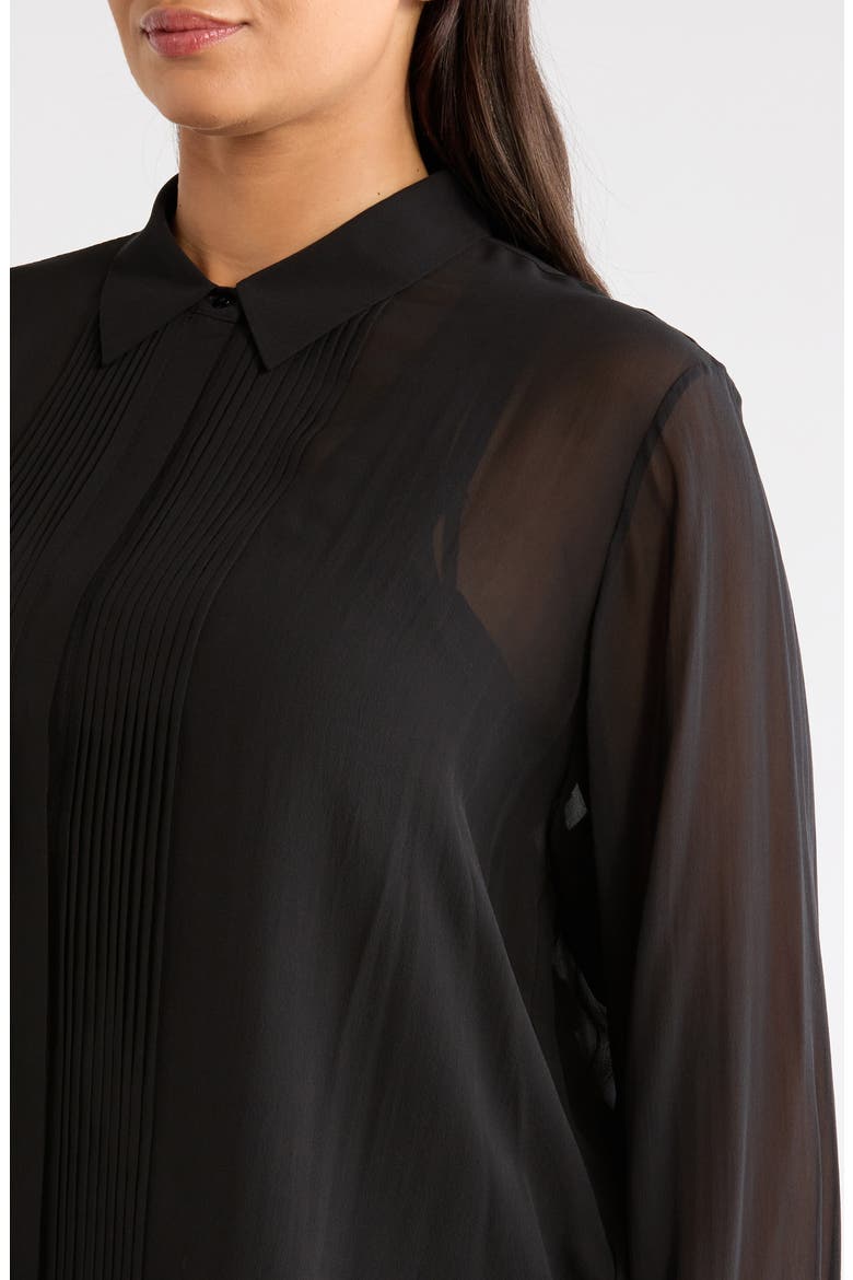 Pintucked Silk Shirt, Alternate, color, BLACK