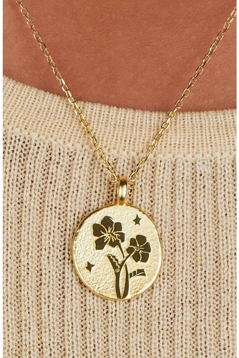 Gold Birth Flower Necklace, Alternate, color, Violet / February