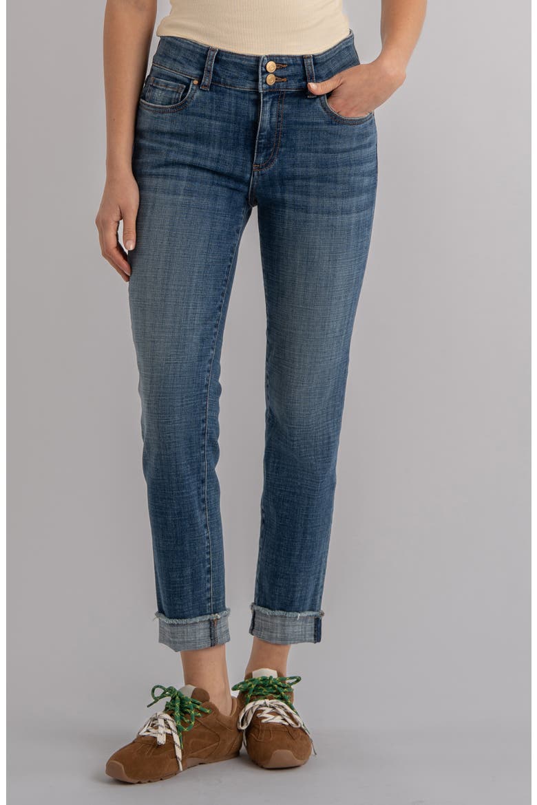 Amy Frayed Mid Rise Crop Slim Straight Leg Jeans, Main, color, WASH