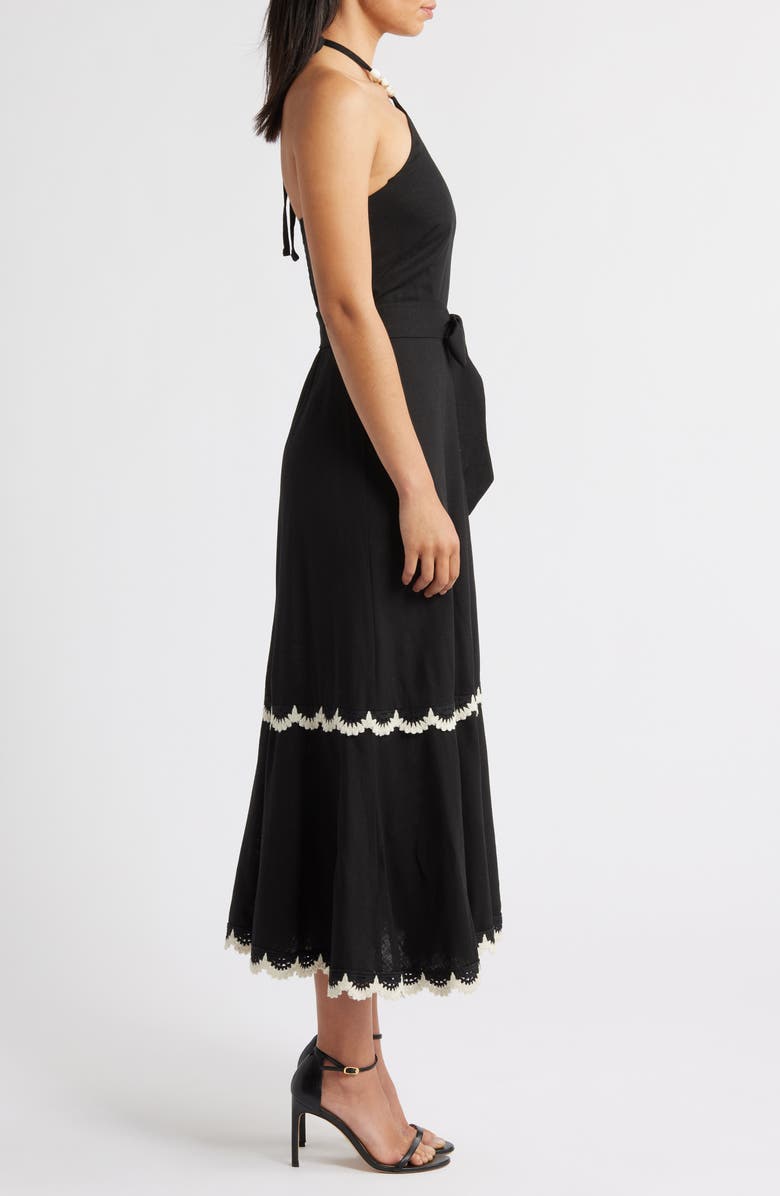 Eliza J Halter Bead Strap Midi Dress, Alternate, color, Black Natura