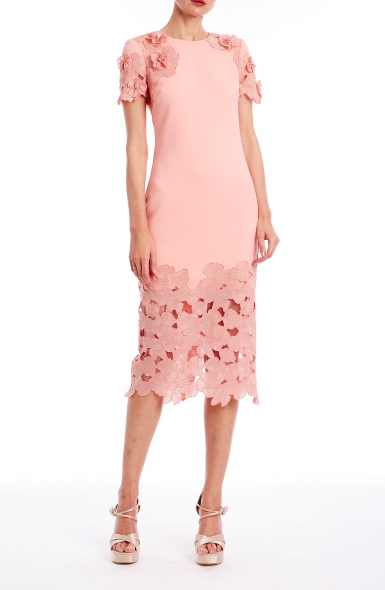 Badgley Mischka Collection Floral Embellished Cocktail Dress, Main, color, Coral