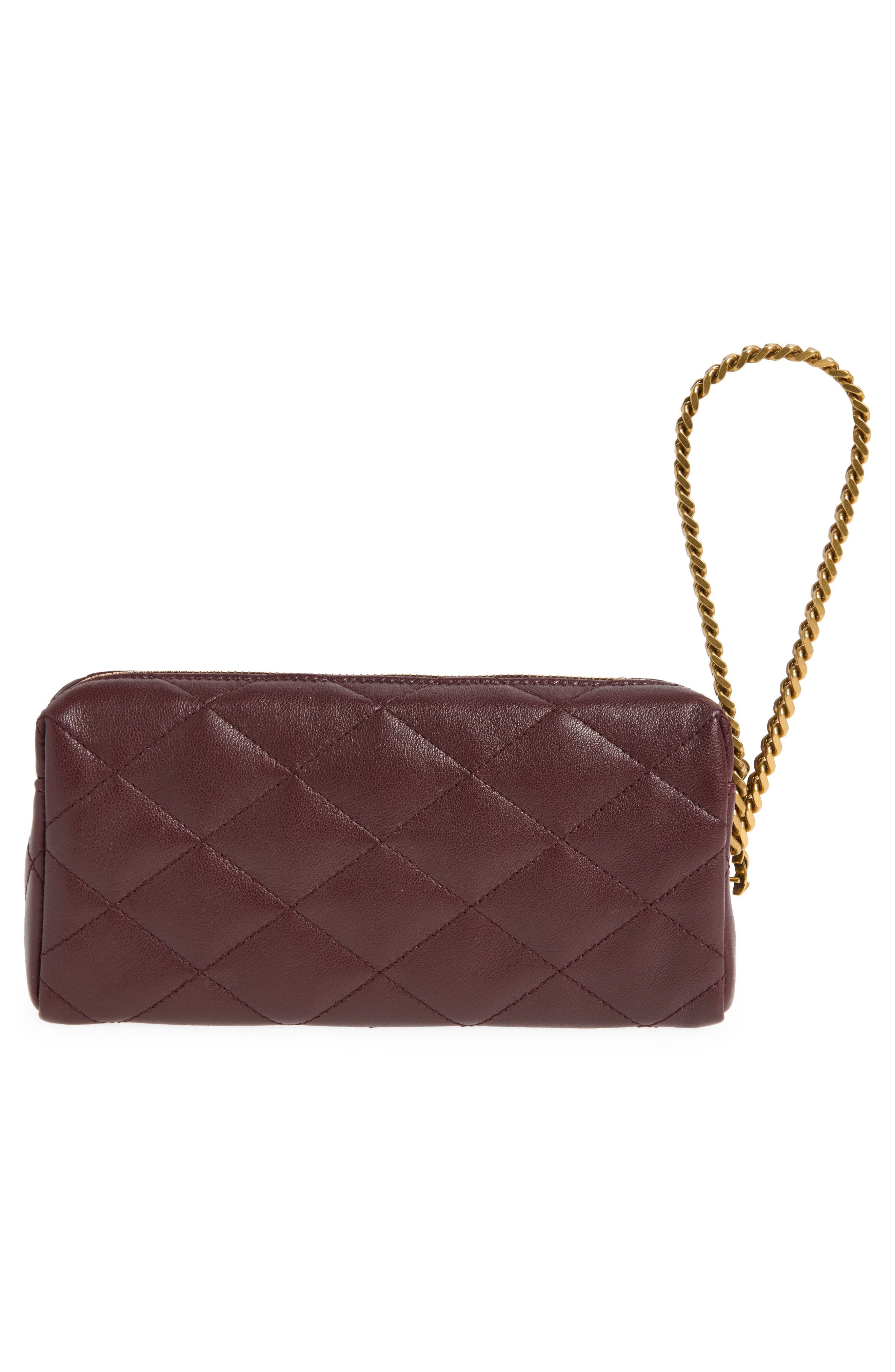 Cassandre Bijou Matelassé Leather Wristlet, Alternate, color, ROUGE CABERNET