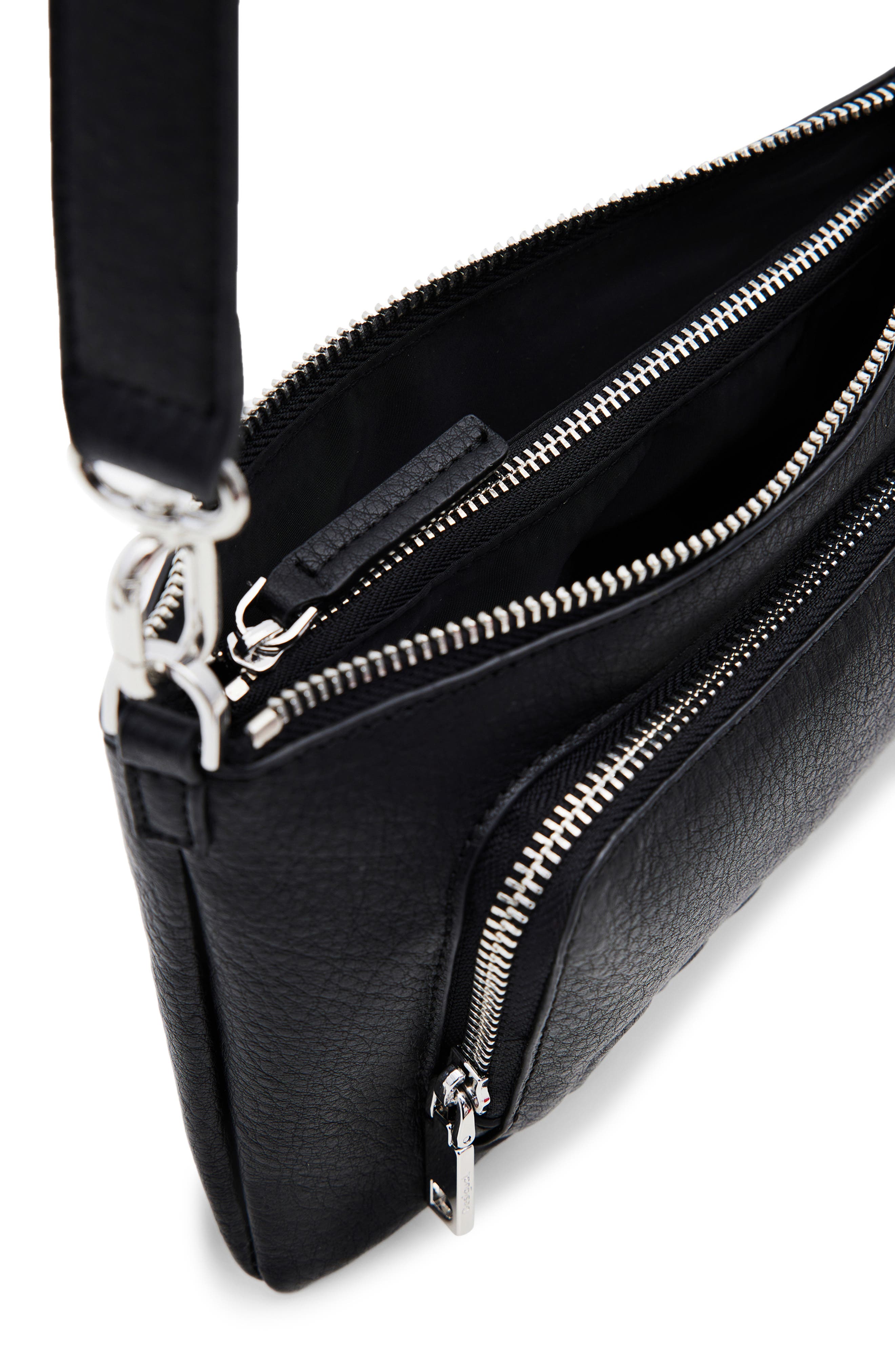 Desigual Half Logo Faux Leather Shoulder Bag, Alternate, color, Black