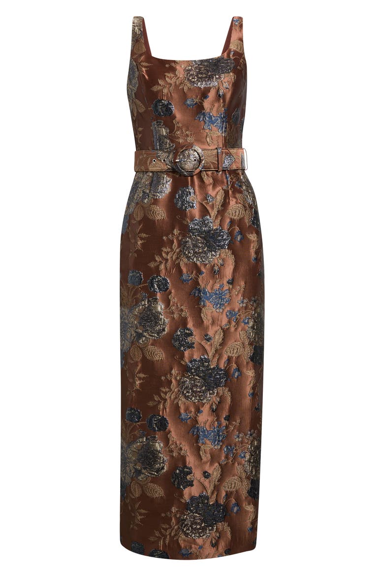 Belted Jacquard Midi Dress, Alternate, color, BROWN TAUPE