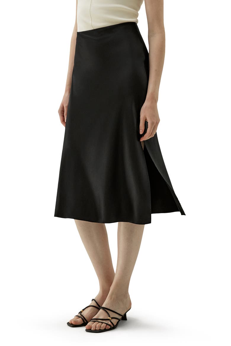 Minimalist Aesthetic Silk Poppy Skirt, Main, color, Black