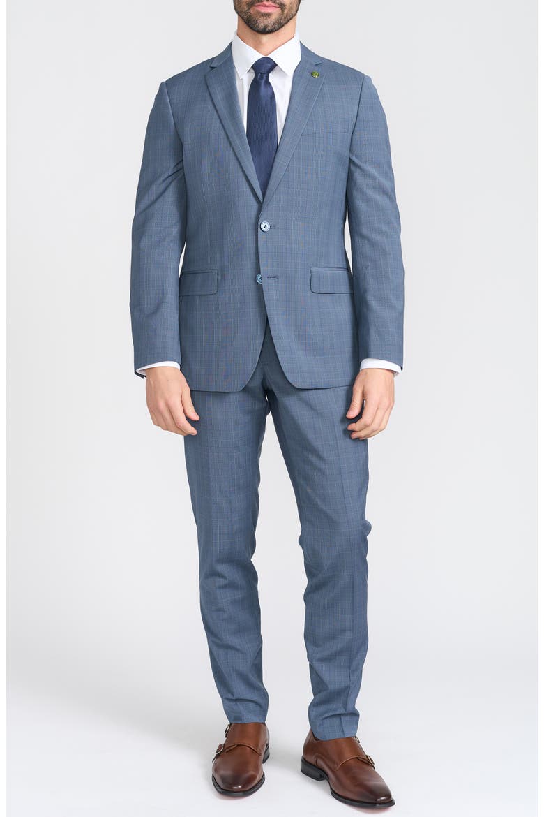 Blue Glen Plaid Wool Blend Suit, Main, color, BLUE
