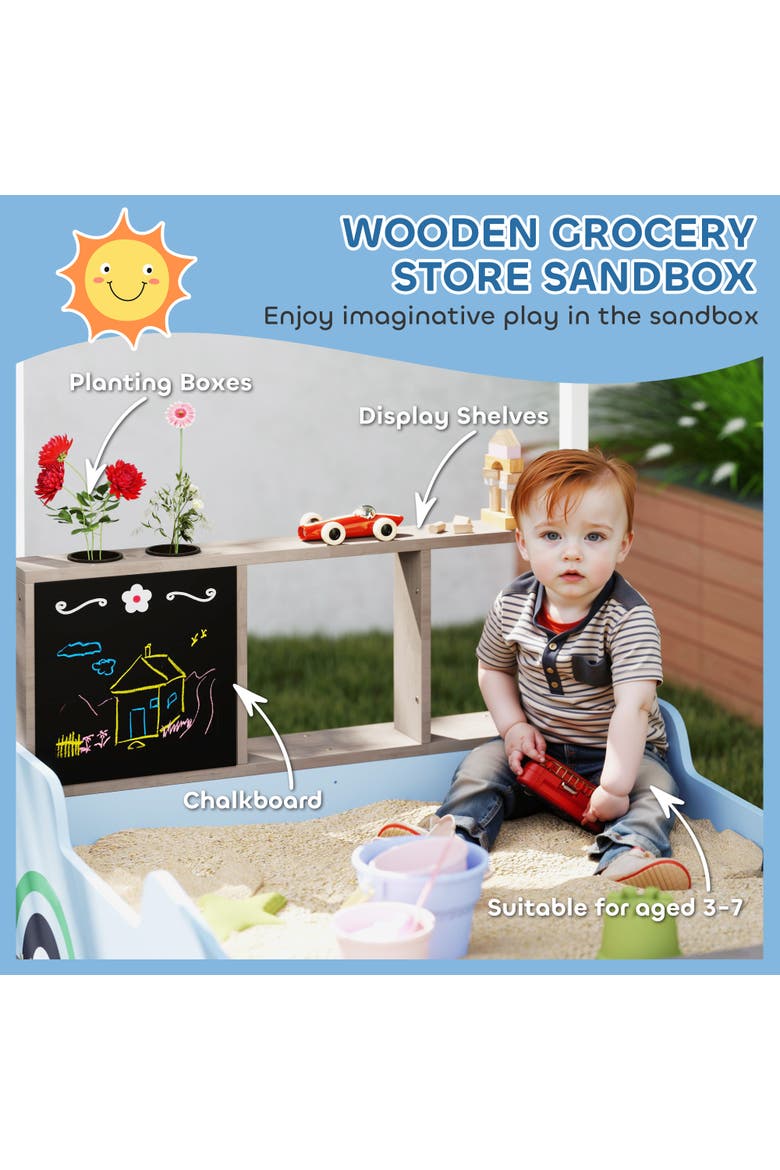 Kids Wooden Sandbox with Canopy, Grocery Store & Bench Seats, Alternate, color, Blue