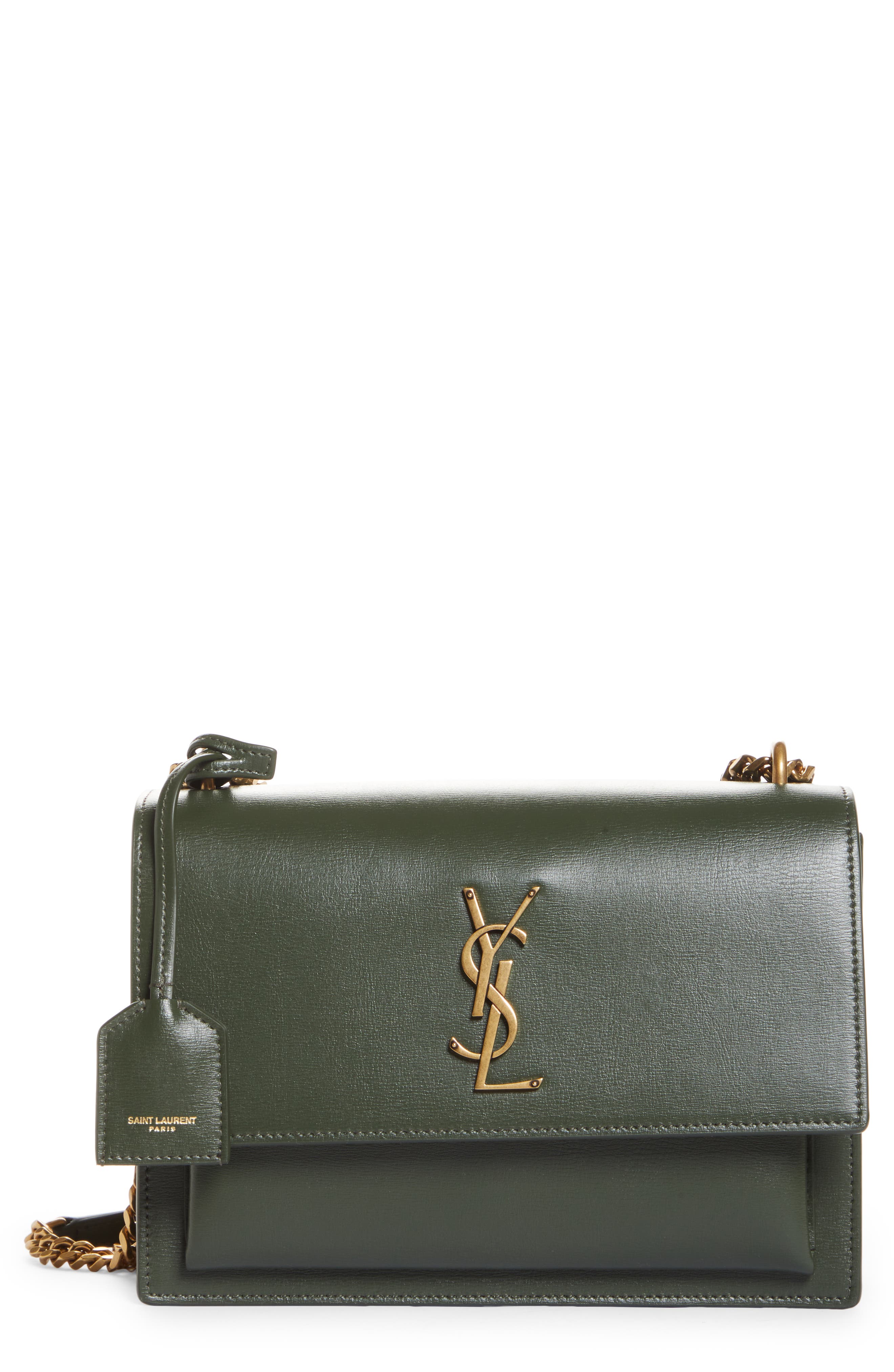 Medium Sunset Leather Shoulder Bag, Main, color, 3207 VERT OLIVE