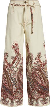 Etro Paisley Floral Belted Wide Leg Jeans