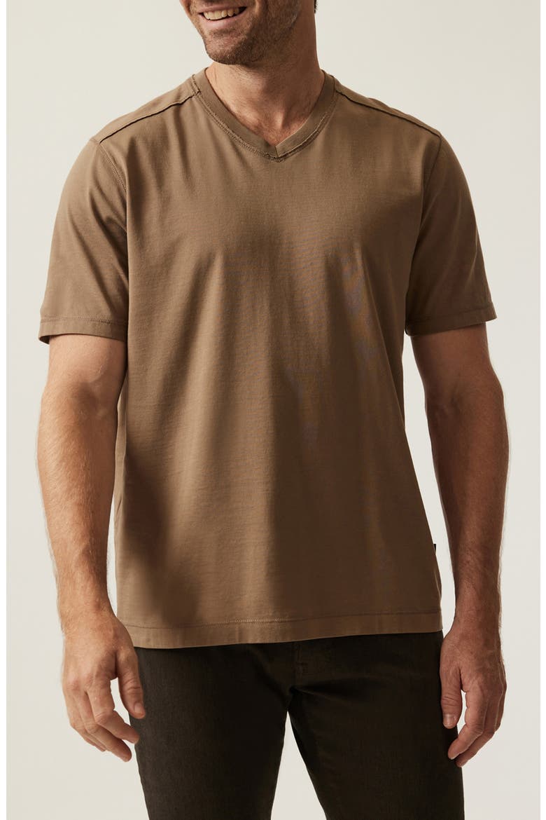 Deconstructed V-Neck Pima Cotton T-Shirt, Main, color, SHITAKE
