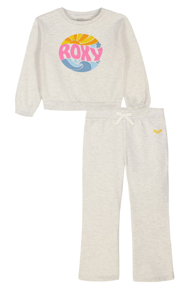 Roxy Kids' Fleece Graphic Pullover & Pants Set, Main, color, Heather Grey