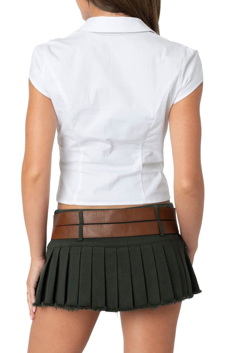 Massie Crop Cap Sleeve Stretch Cotton Button-Up Shirt, Alternate, color, WHITE