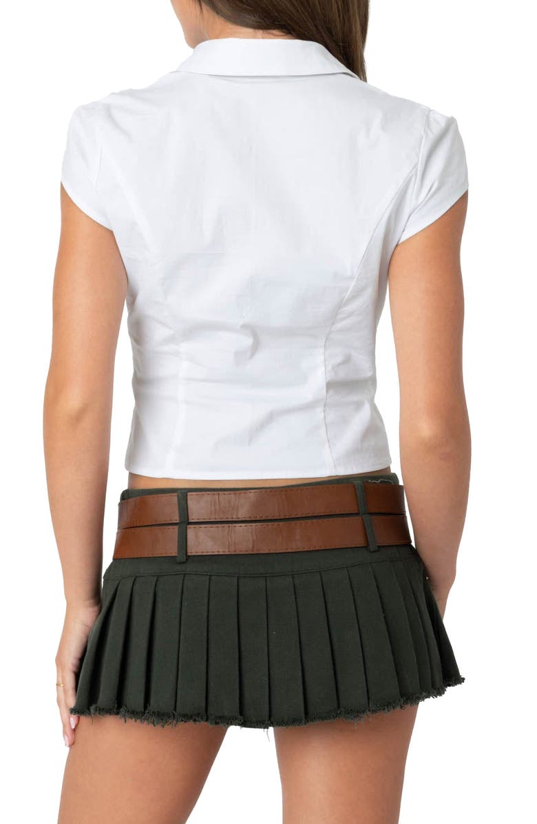 EDIKTED Massie Crop Cap Sleeve Stretch Cotton Button-Up Shirt, Alternate, color, White