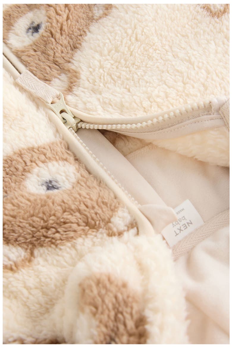Bear Print Hooded Fleece Jacket, Alternate, color, NEUTRAL