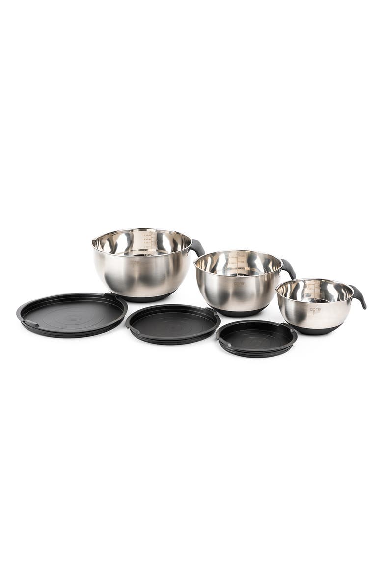 Core Home 6-Piece Non-Skid Stainless Steel Mixing Bowls & Lids Set, Alternate, color, Onyx