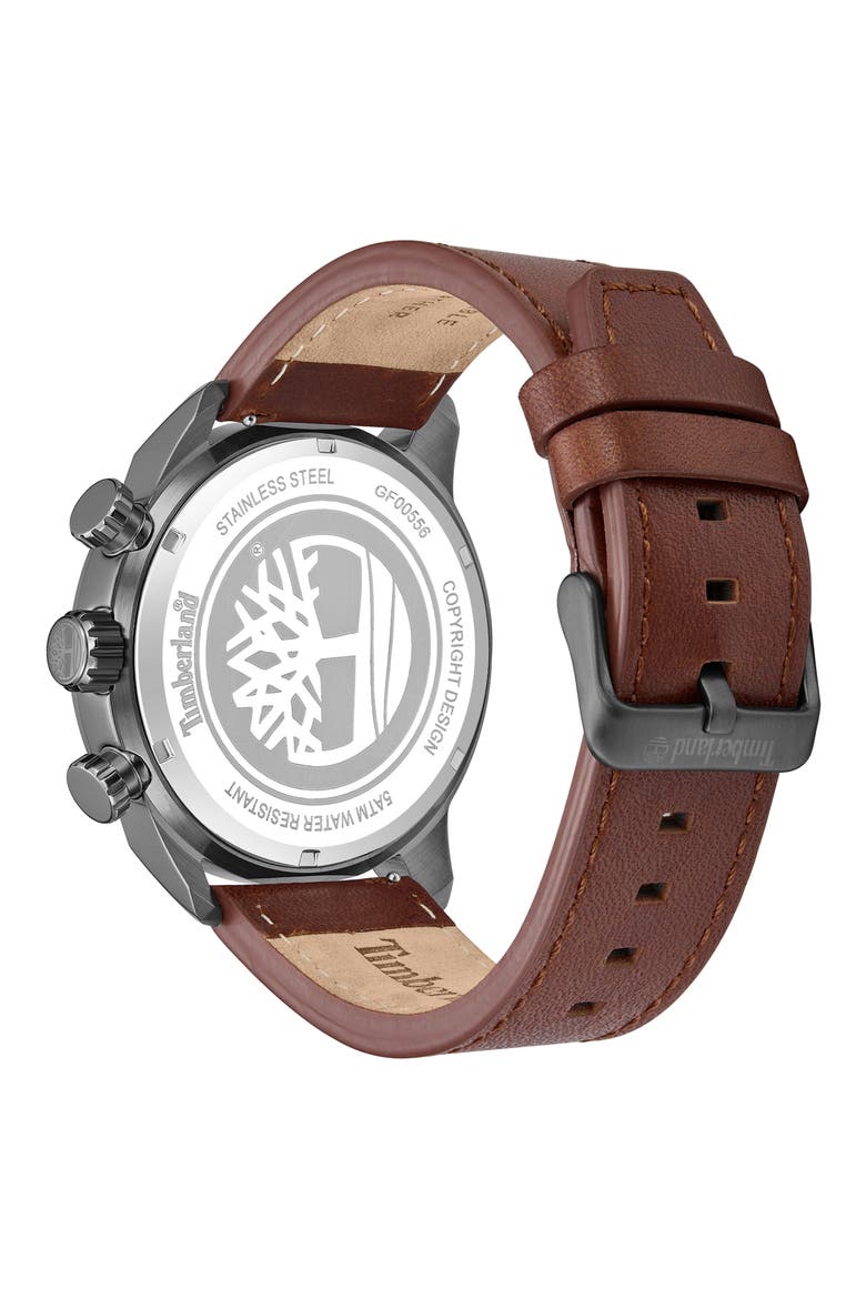 Henniker II Multifunction Chronogrpah Leather Strap Watch, 46mm, Alternate, color, DARK BROWN