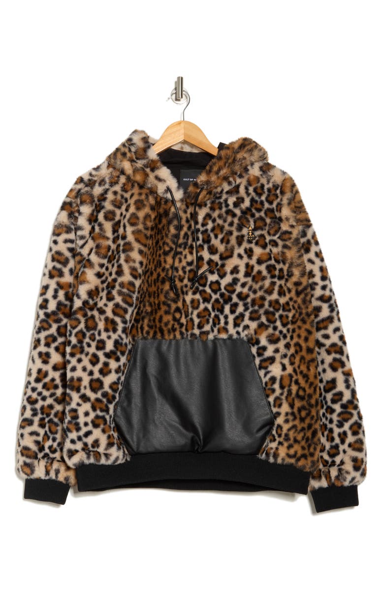 Cult of Individuality Faux Fur Pullover Hoodie, Alternate, color, Leopard
