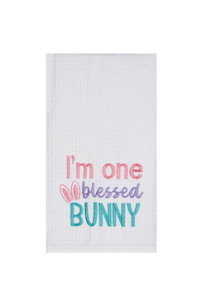 C&F Home "I'm One Blessed Bunny" Easter Rabbit Embroidered Cotton Waffle Weave Kitchen Dishtowel, Main, color, White