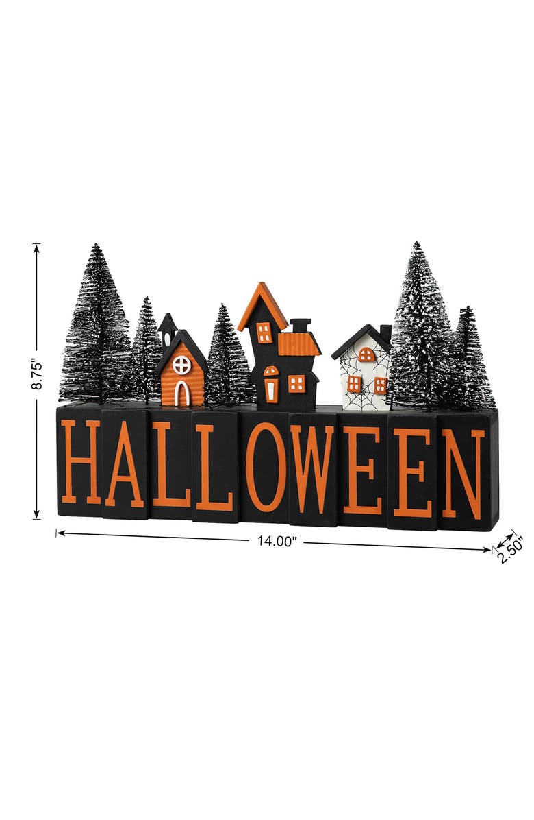 Glitzhome Halloween Wooden HALLOWEEN Haunted House Table Sign, Alternate, color, Black