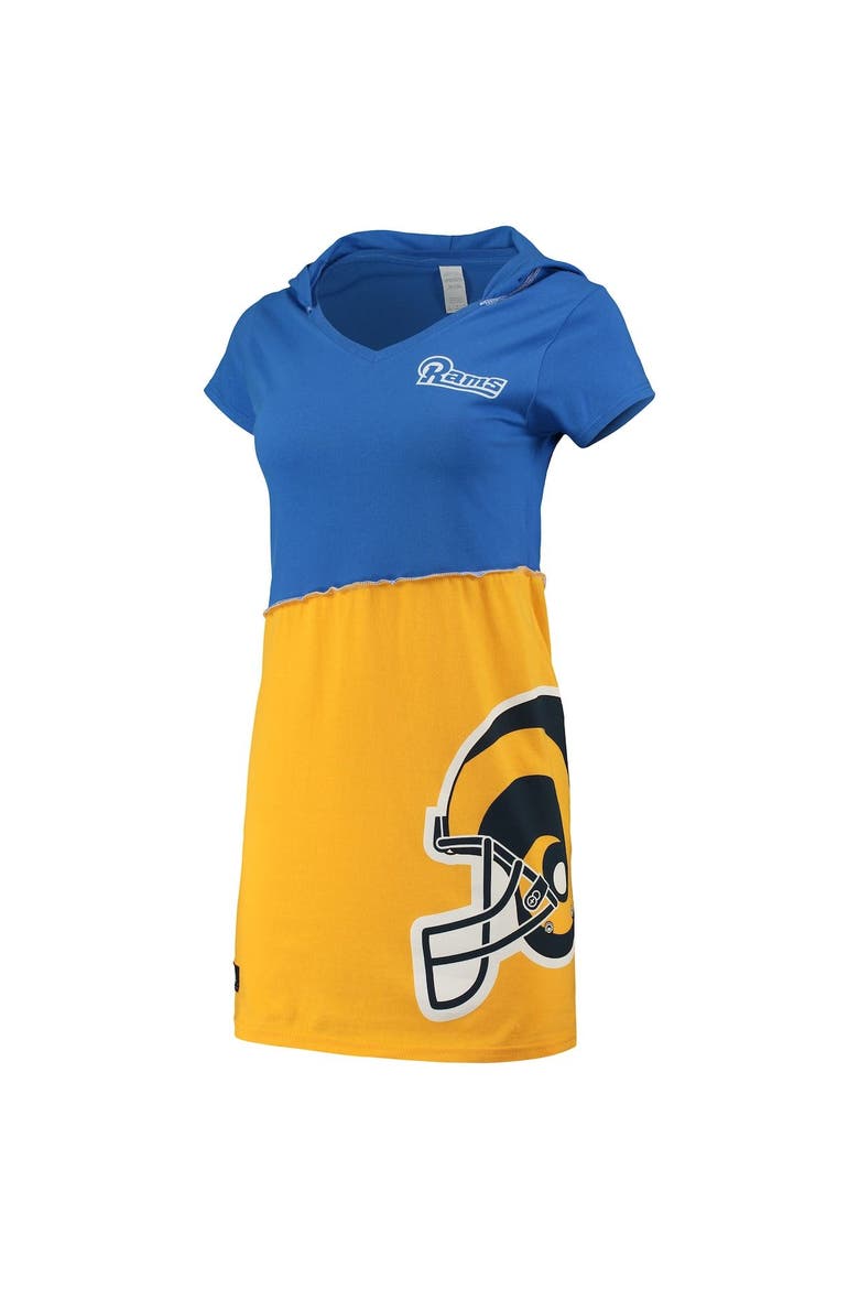Women's Refried Apparel Royal/Gold Los Angeles Rams Sustainable Hooded Mini Dress, Alternate, color, Royal