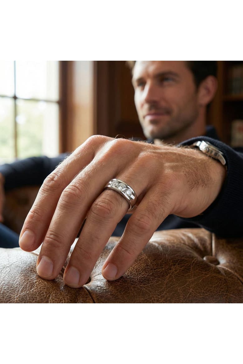 2 1/4Ct Diamond Men's Three Stone Ring 10k Gold Lab Grown, Alternate, color, 10k White Gold