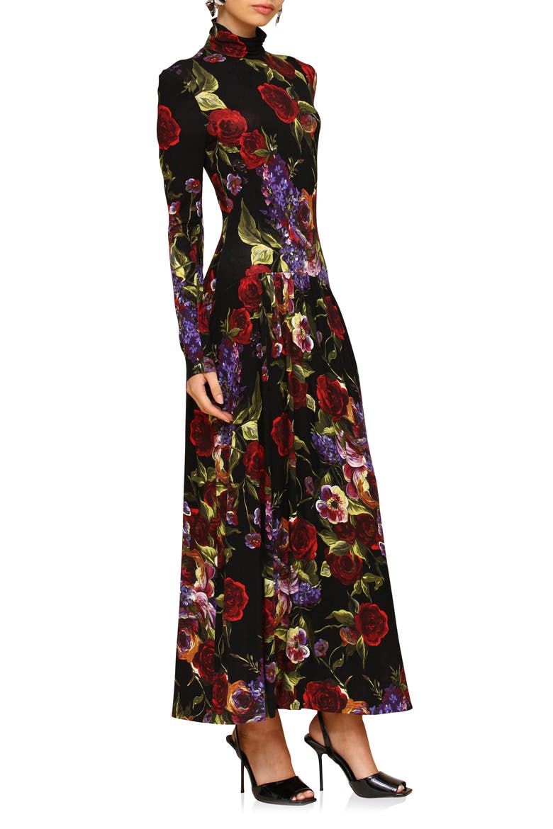 Floral Long Sleeve Jersey Maxi Dress, Alternate, color, DARK PORTOFINO ROSE
