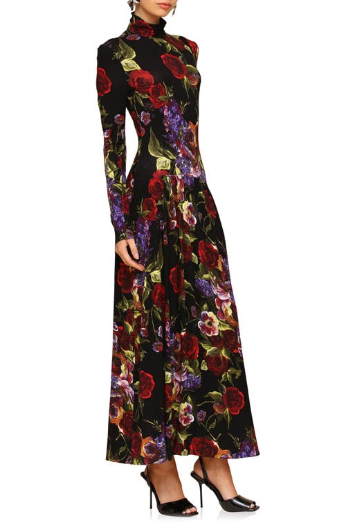 Avec Les Filles Floral Long Sleeve Jersey Maxi Dress In Dark Portofino Rose