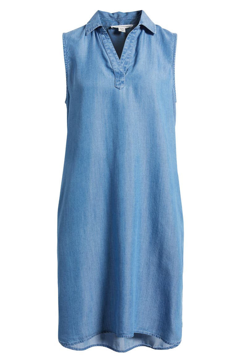 Jinni Split Neck Sleeveless Denim Shift Dress, Alternate, color, MEDIUM WASH
