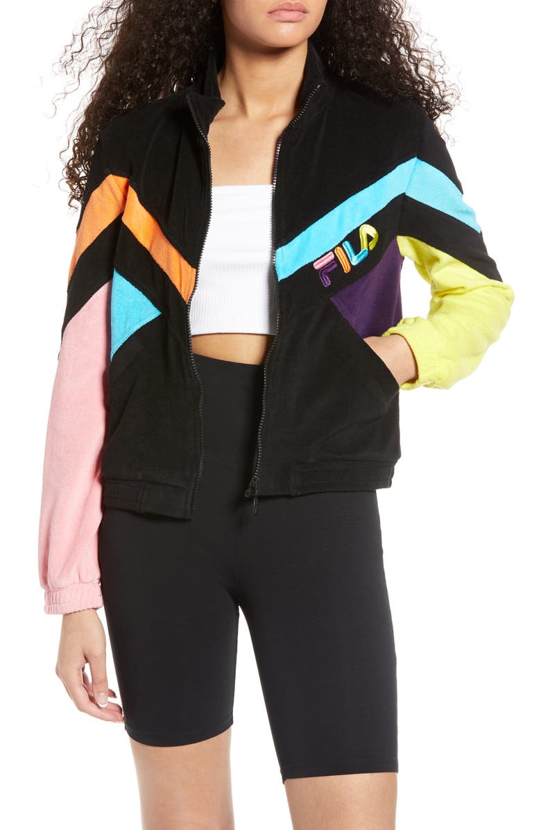 FILA Hadley Colorblock Velour Crop Jacket, Main, color,