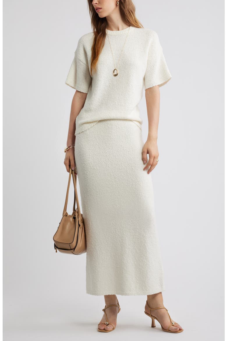 Short Sleeve Stretch Wool Blend Bouclé Sweater, Alternate, color, IVORY TOFU