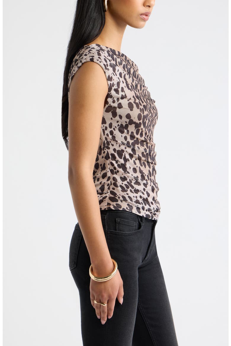 Cap Sleeve Mesh Top, Alternate, color, TAN BROWN LEOPARD SPOT