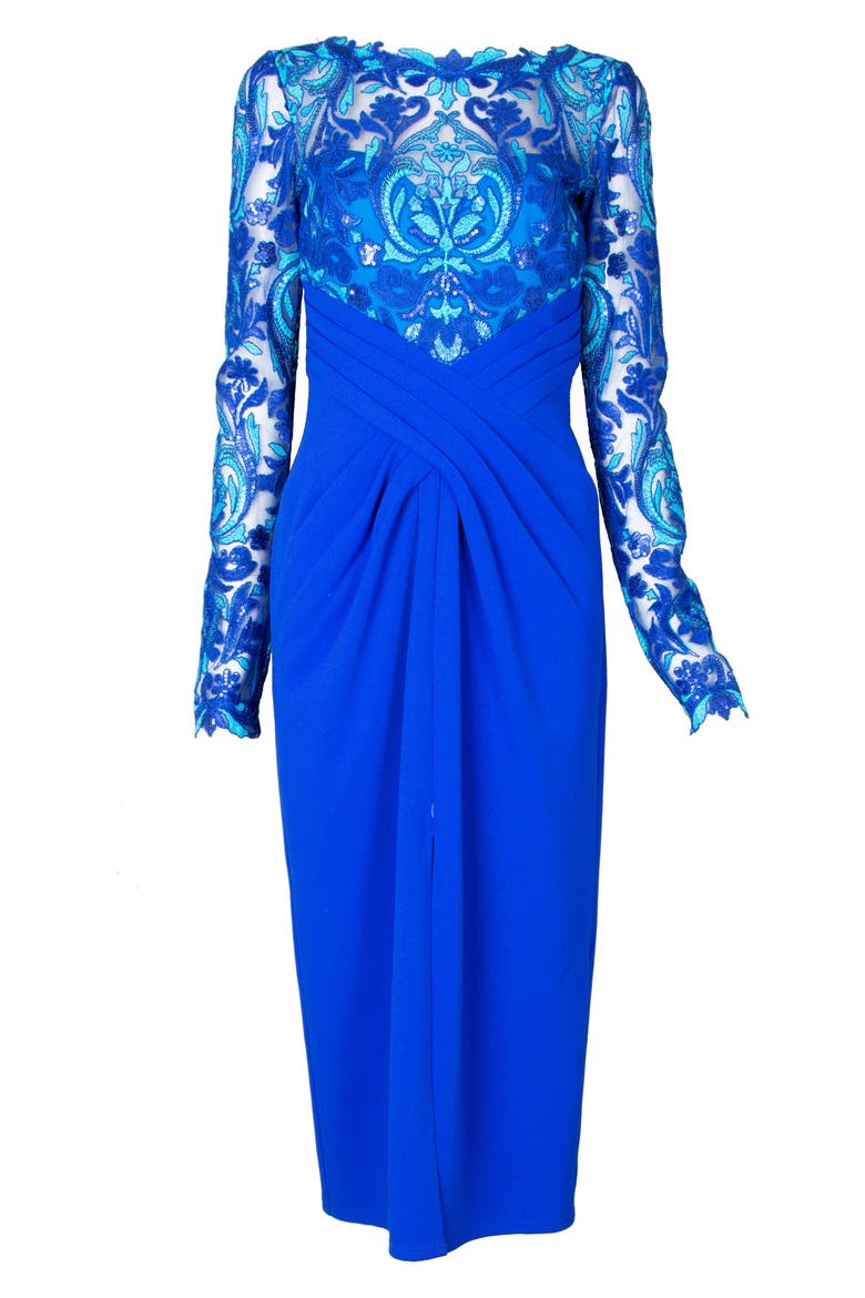 Sequin Crepe Long Sleeve Sheath Dress, Alternate, color, BLUE GAZE