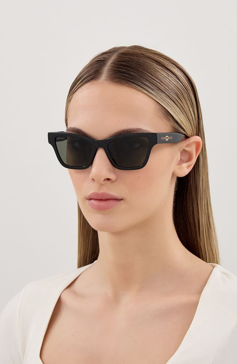 Gucci 53mm Cat Eye Sunglasses, Alternate, color, Black