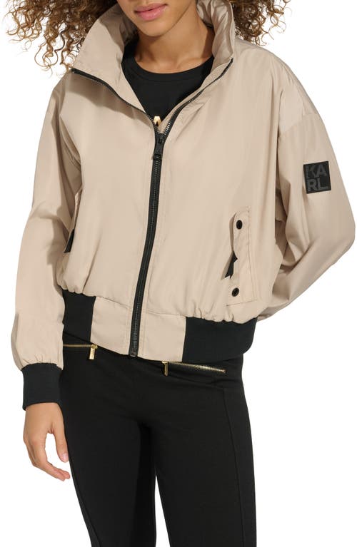 Karl Lagerfeld Paris Logo Collar Bomber Jacket In Sand