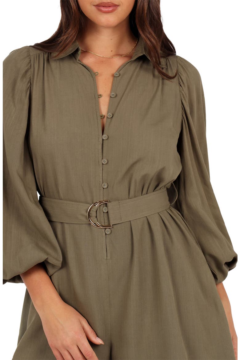 Louise Belted Button Front Three-Quarter Sleeve Romper, Alternate, color, KHAKI