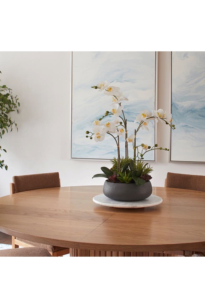 Artificial Orchid with Succulents, Alternate, color, White, green, grey
