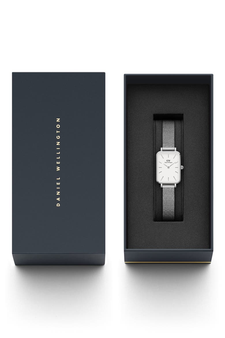 Quadro Sterling Mesh Strap Watch, 20mm x 26mm, Alternate, color, BLACK / WHITE/ SILVER