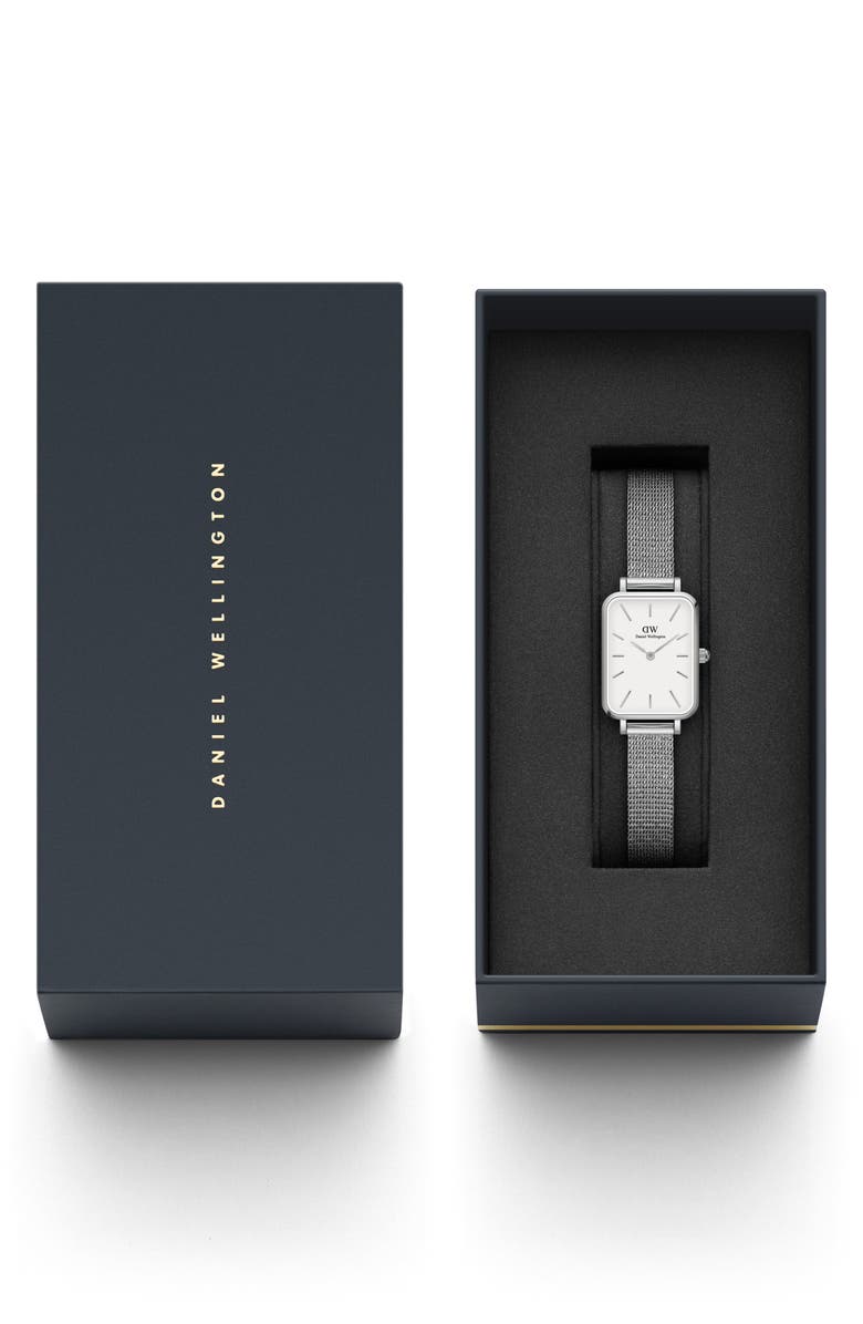 Daniel Wellington Quadro Sterling Mesh Strap Watch, 20mm x 26mm, Alternate, color, Black / White/ Silver
