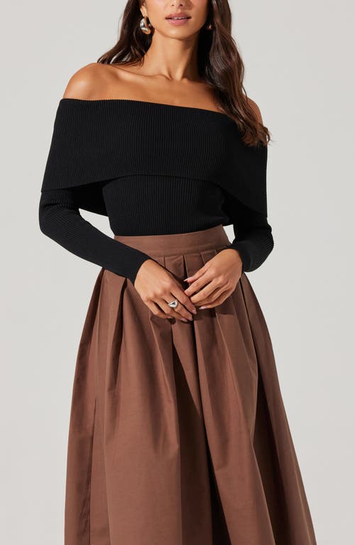 Astr The Label Foldover Off The Shoulder Rib Sweater In Black
