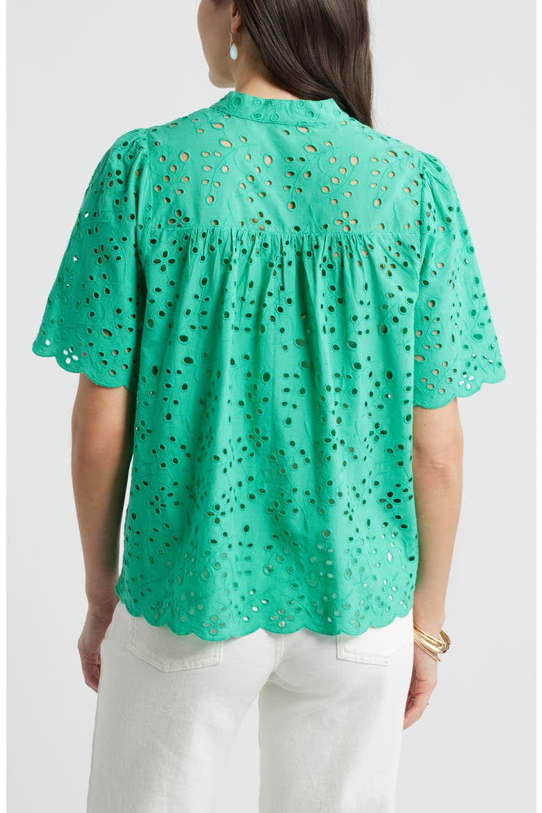 Eyelet Split Neck Cotton Top, Alternate, color, GREEN EASE