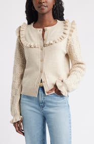 Treasure & Bond Pointelle Ruffle Wool & Cashmere Cardigan