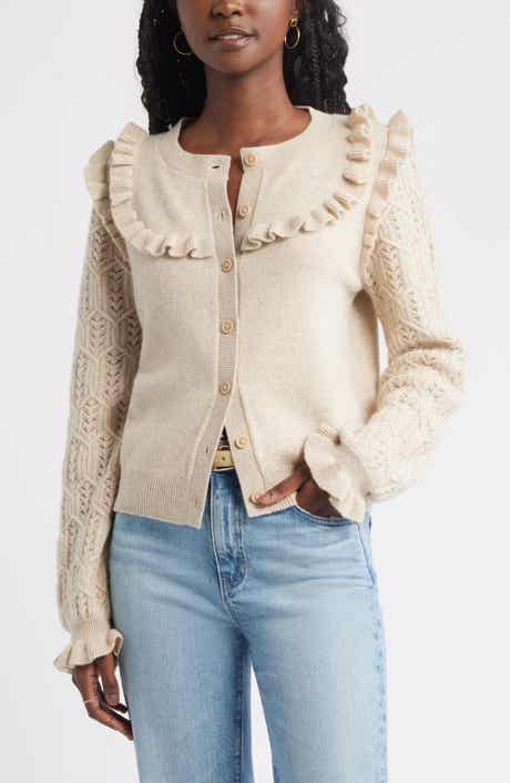 Treasure & Bond Pointelle Ruffle Wool & Cashmere Cardigan