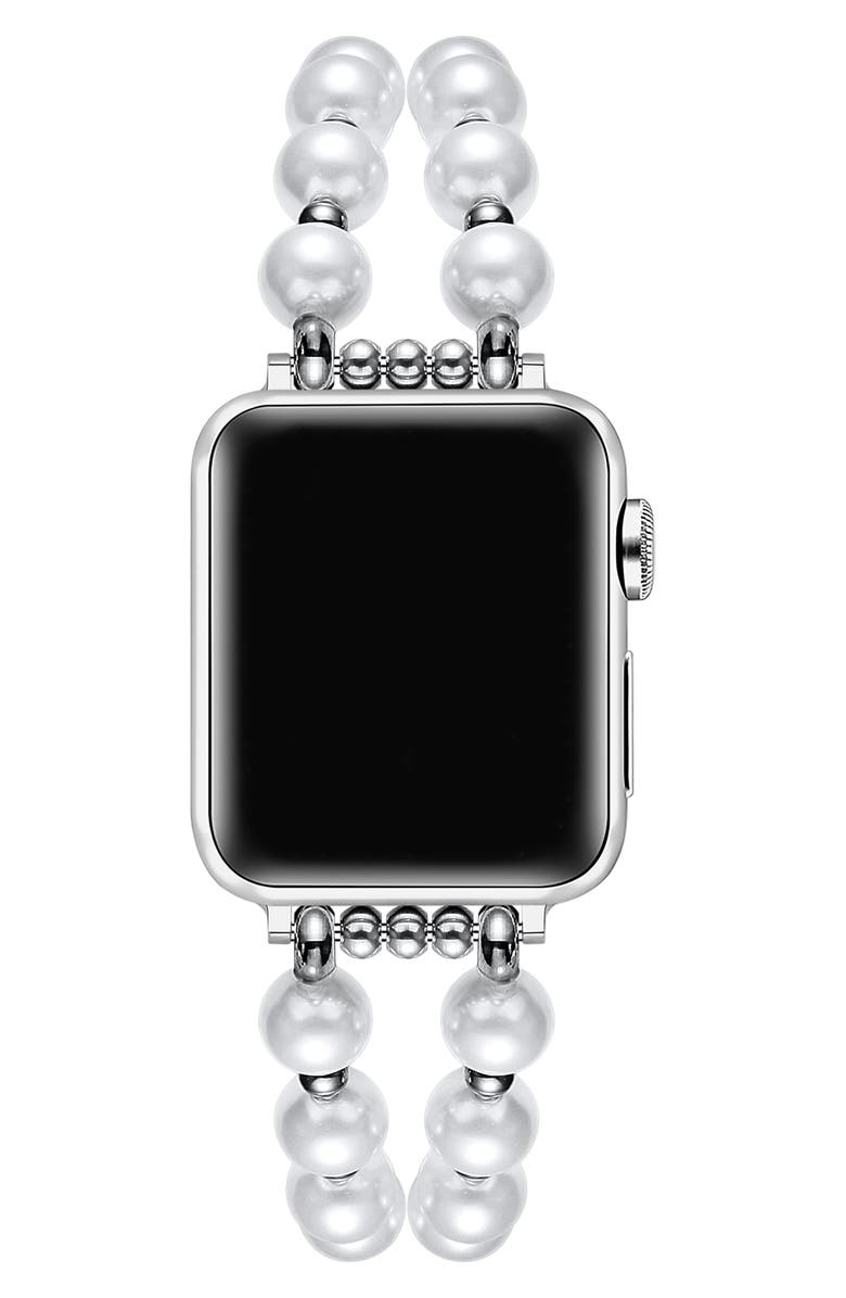 The Posh Tech Sheridan Faux Pearl Apple Watch<sup>®</sup> Watchband, Alternate, color, Silver
