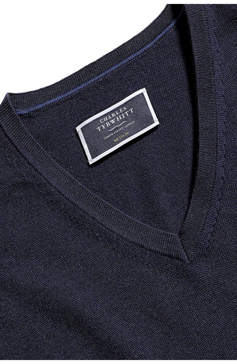 Charles Tyrwhitt Pure Merino V Neck Sweater, Alternate, color, Navy
