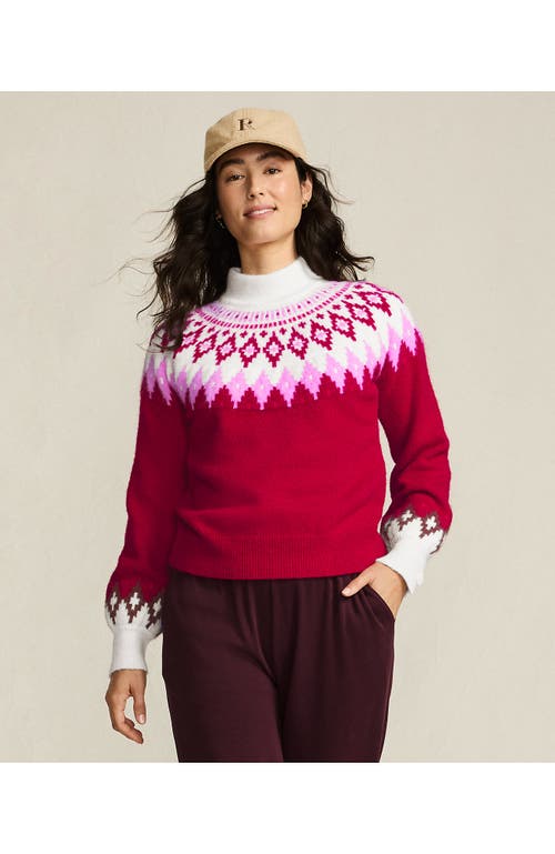 Lands' End Fuzzy Turtleneck Lantern Sleeve Jacquard Sweater In Red