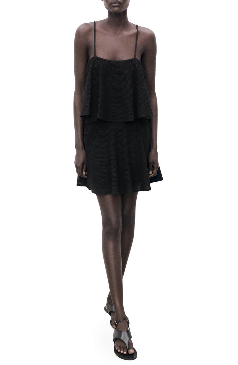 MANGO Ruffle Knit Minidress, Main, color, Black