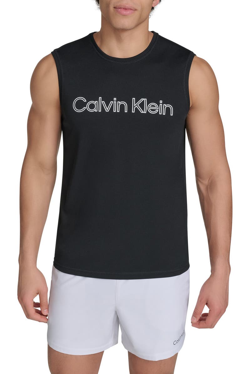 Calvin Klein Logo Sleeveless UPF 40+ Rashguard, Main, color, Black