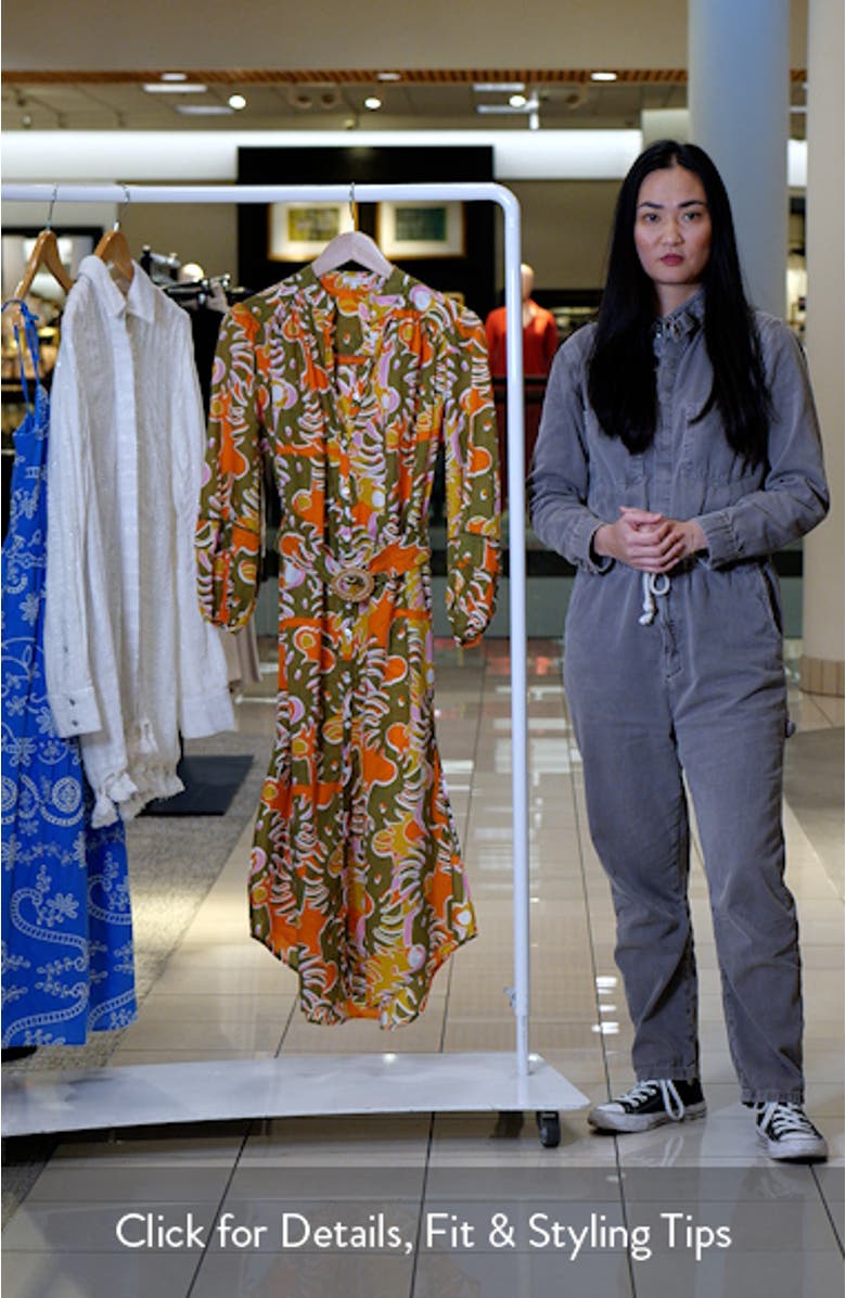 Cathy Abstract Print Long Sleeve Cotton Cover-Up Shirtdress, sales video thumbnail